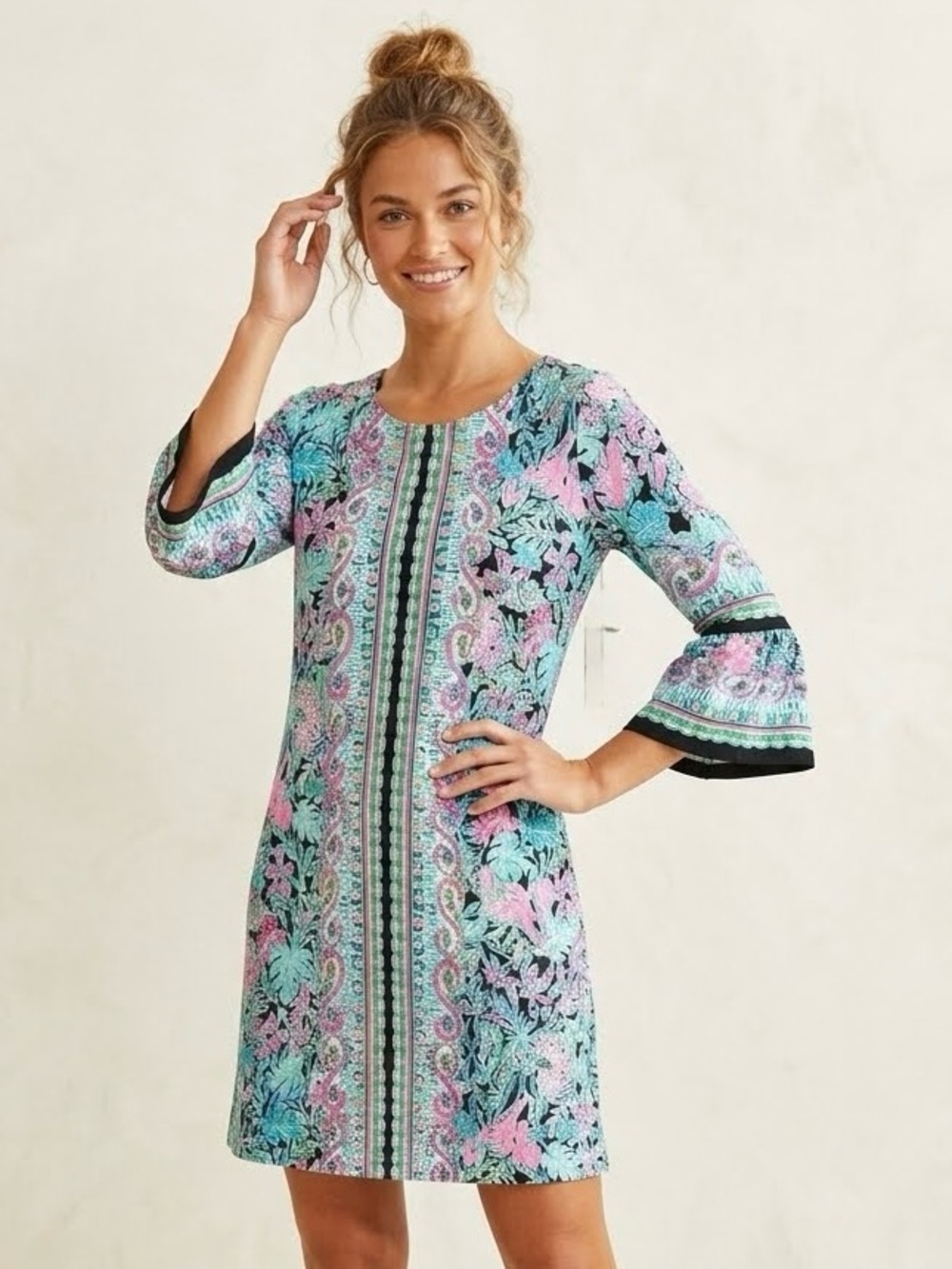 Lilly Pulitzer Ophelia Swing Stretchy Bell Flared Cuff Sleeve Midi Dress, Size M